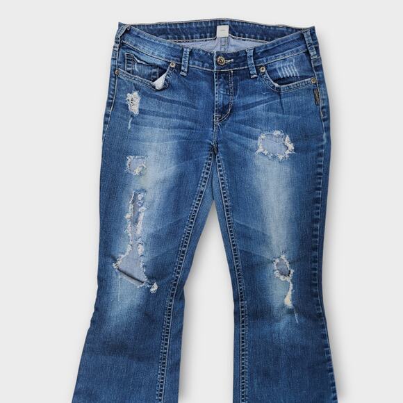 Silver jeans Aiko Women's 34x29 Blue Denim Distressed Holy Bootcut Med-Wash - Picture 3 of 10